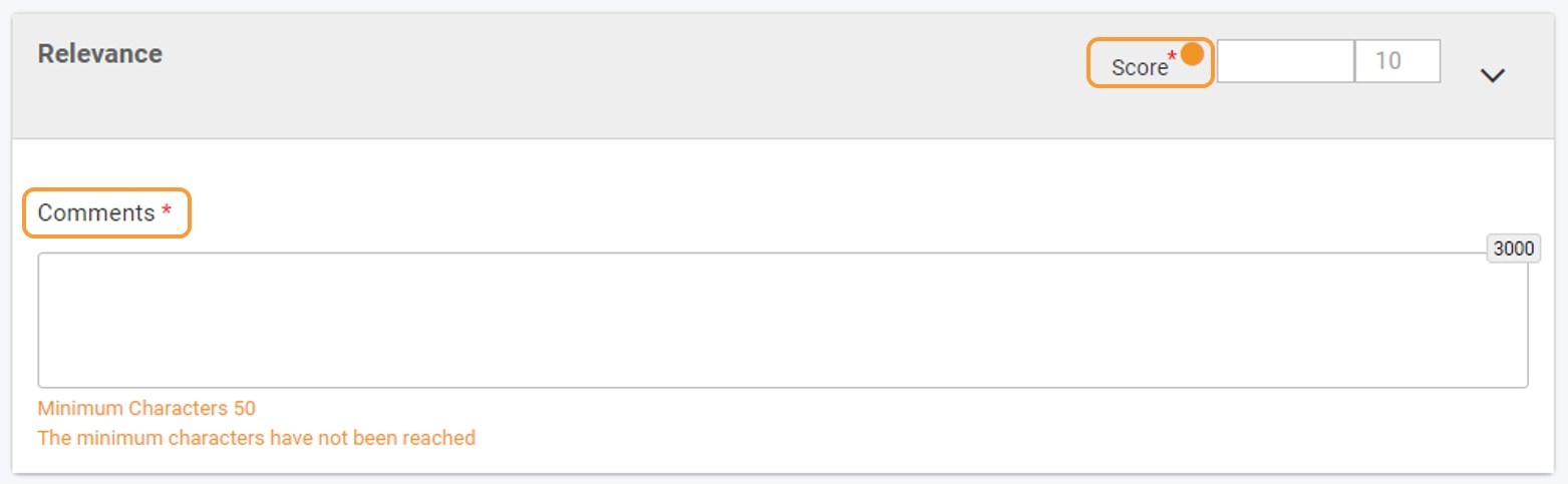 Example of mandatory fields, marked with red asterisk