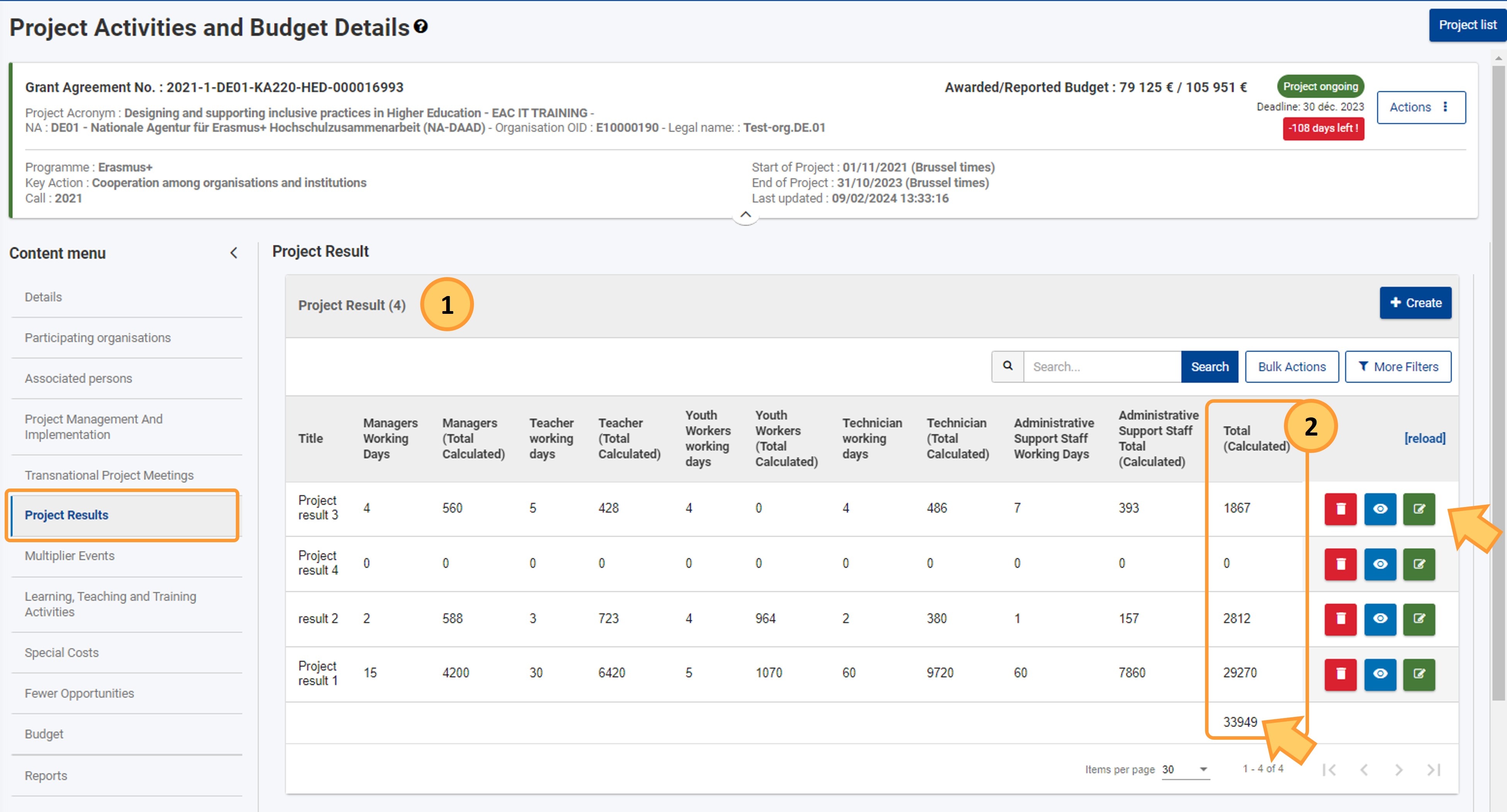 Access the Project Results section in your project