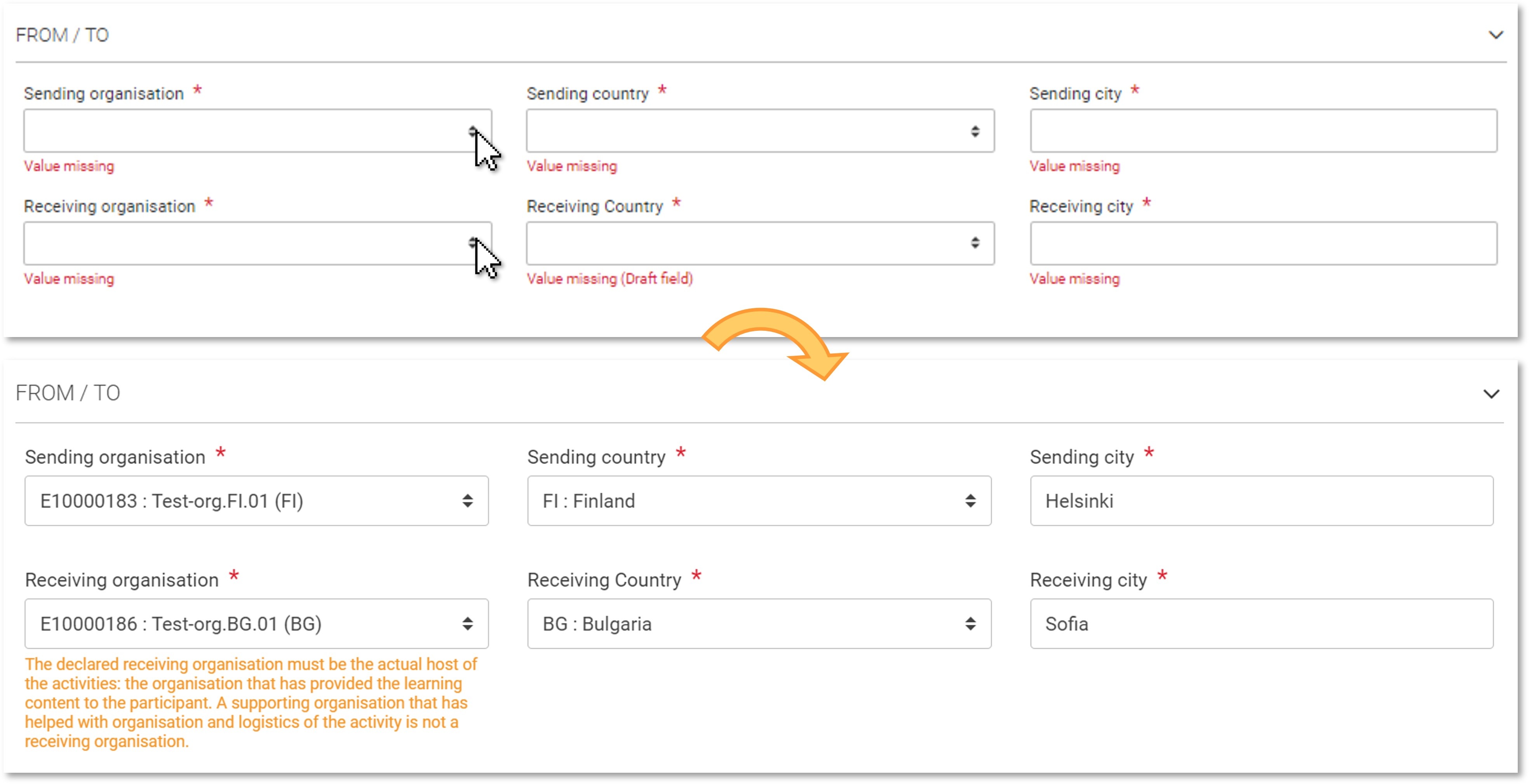 Fill in the From-To section