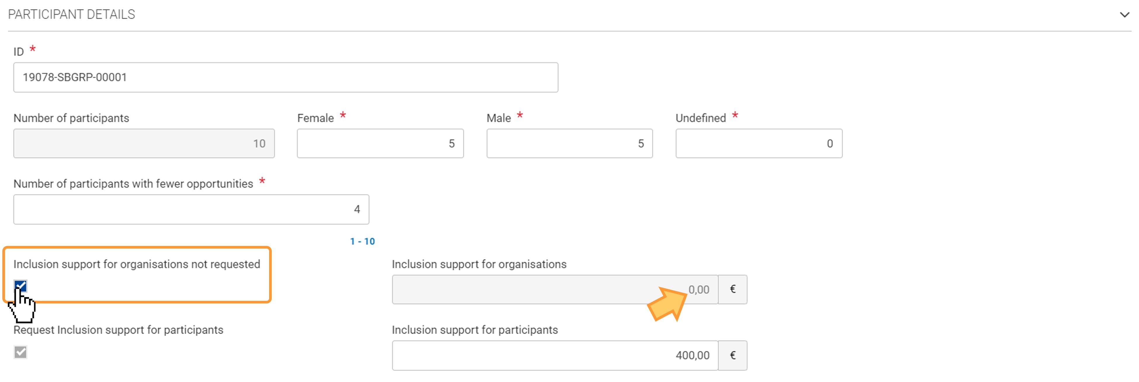Inclusion support for organisations not requested flag