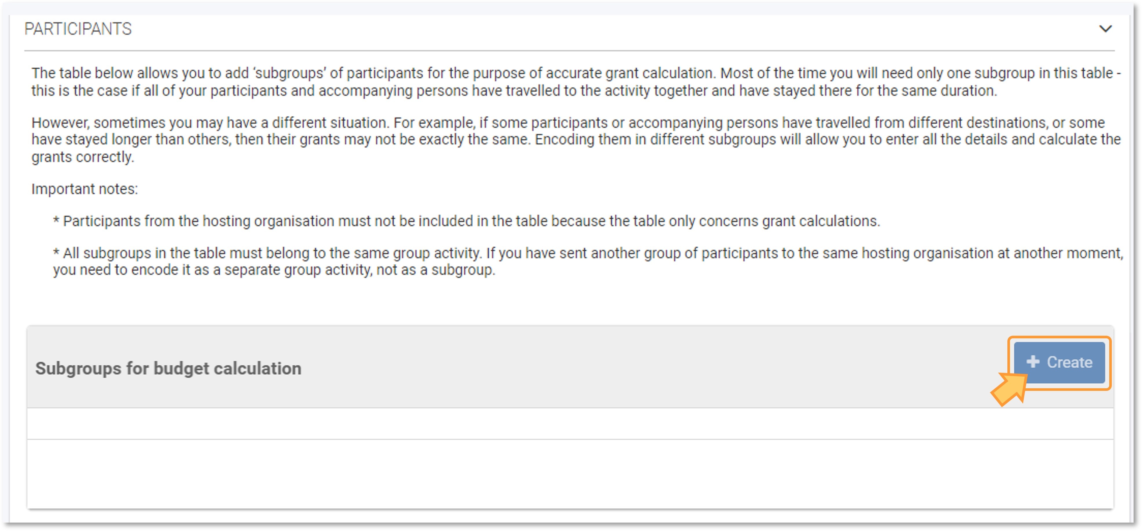 Create the subgroups of participants taking part in the group activity